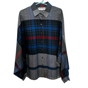 Ted Sollod Plaid Button Up Shirt‎ Top Womens Small Cotton Blend Dolman Sleeve